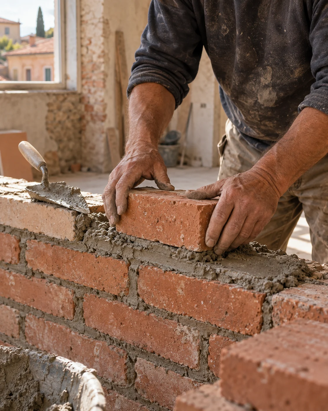 Posa di laterizi in un cantiere; immagine illustrativa